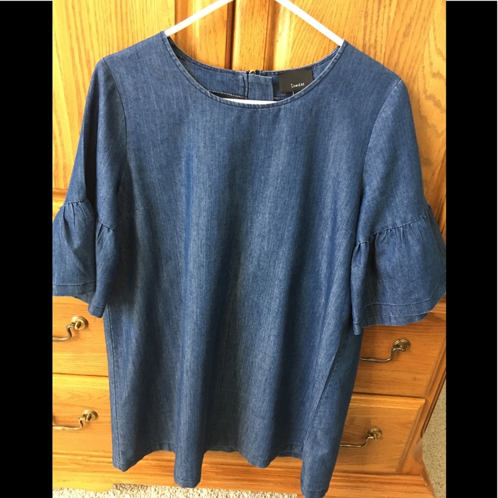 Denim Tunic with Ruffle Sleeves Sz Large